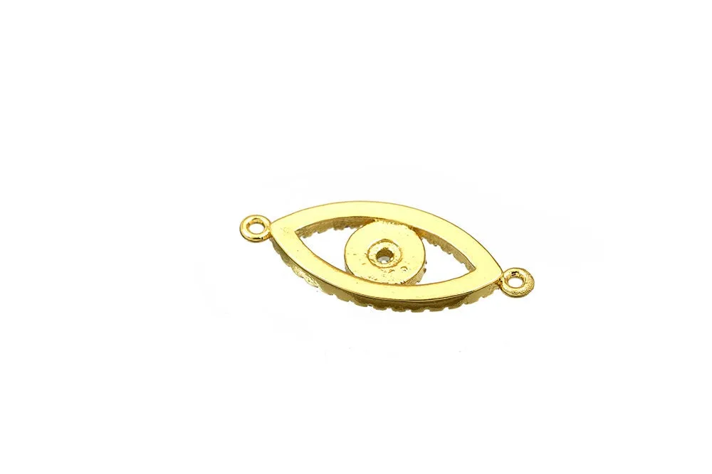 14K Gold Filled Evil Eye Charm, Clear CZ Micro Pave Rhinestone Connector for Jewelry Design