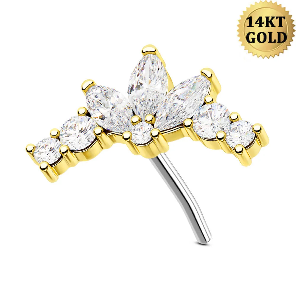 14K Solid Gold Shinny Tiara CZ Push Pin Cartilage Earring