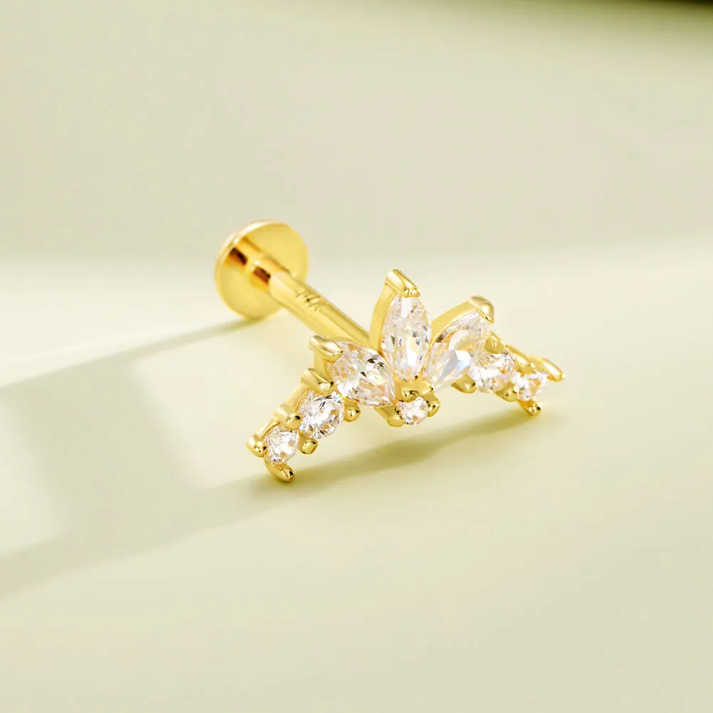 14K Solid Gold Shinny Tiara CZ Push Pin Cartilage Earring