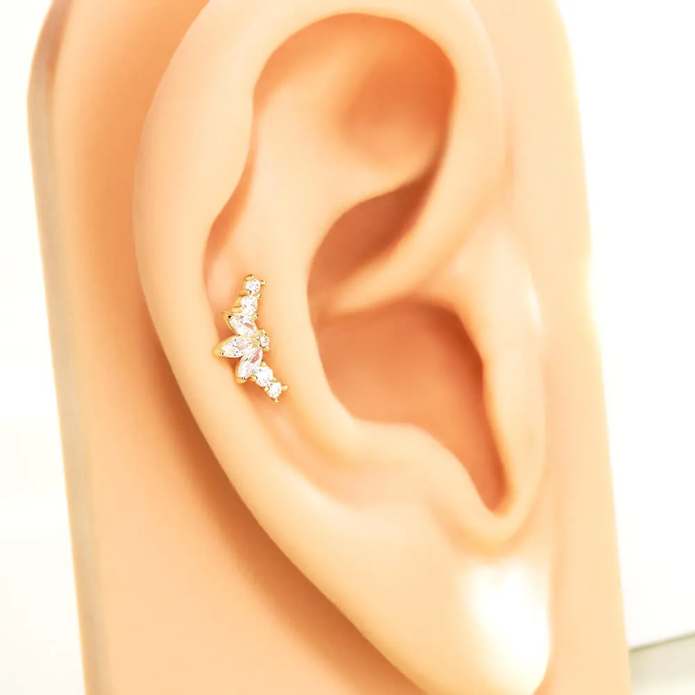 14K Solid Gold Shinny Tiara CZ Push Pin Cartilage Earring