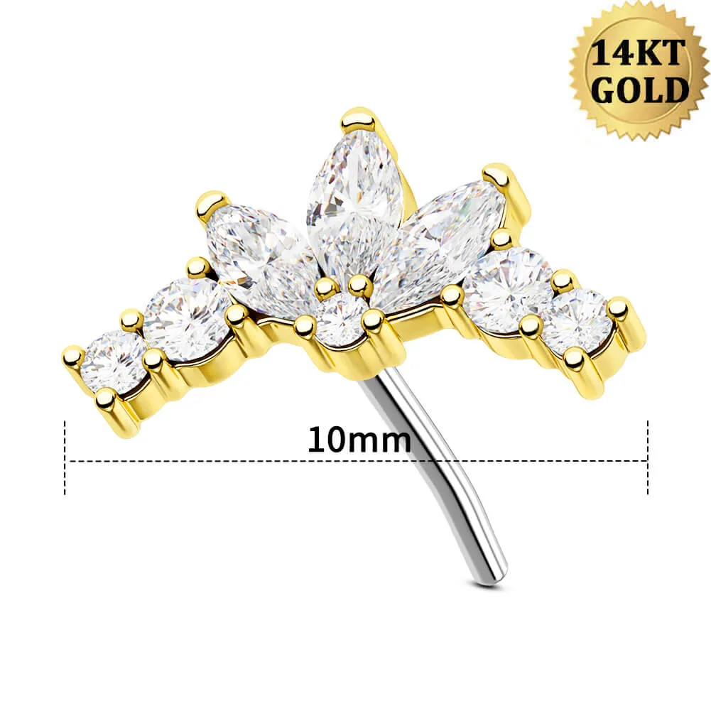 14K Solid Gold Shinny Tiara CZ Push Pin Cartilage Earring