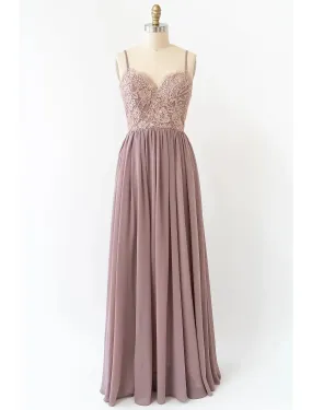 A-Line Bridesmaid Dress V Neck Sleeveless Open Back Floor Length Chiffon with Pleats