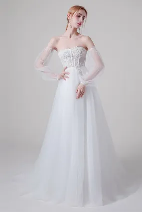 A-Line Floor Length Lace Tulle Wedding Dress CW2744