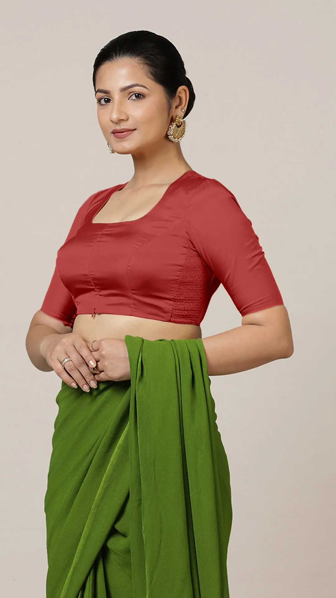 Aziza x Rozaana | Elbow Sleeves Saree Blouse in Crimson Red