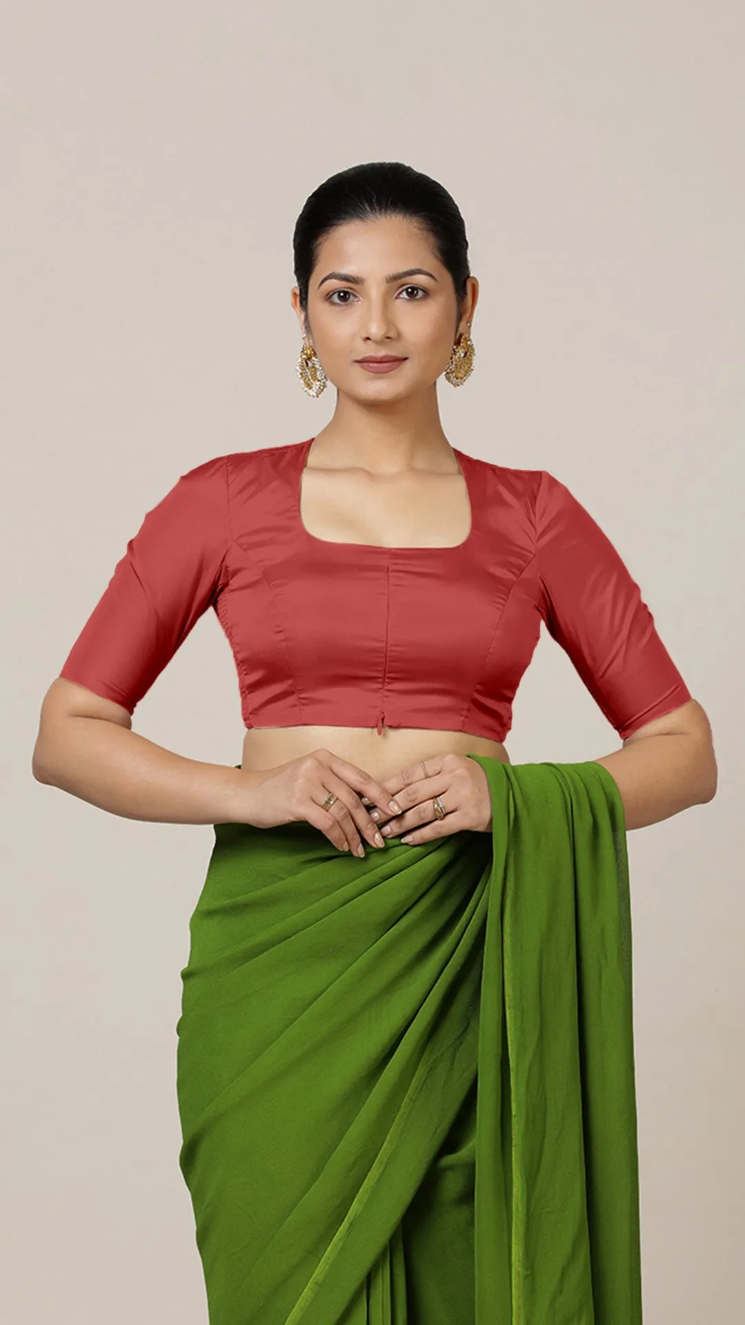 Aziza x Rozaana | Elbow Sleeves Saree Blouse in Crimson Red