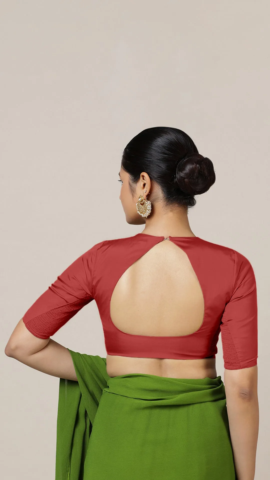 Aziza x Rozaana | Elbow Sleeves Saree Blouse in Crimson Red