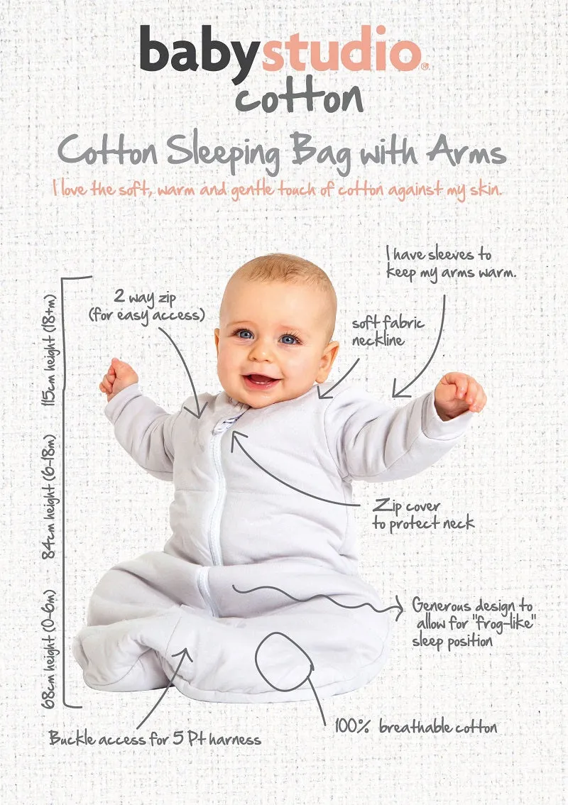 Baby Studio Cotton Sleeping Bag With Arms 3.0 TOG - Grey Marle/Grey Lines