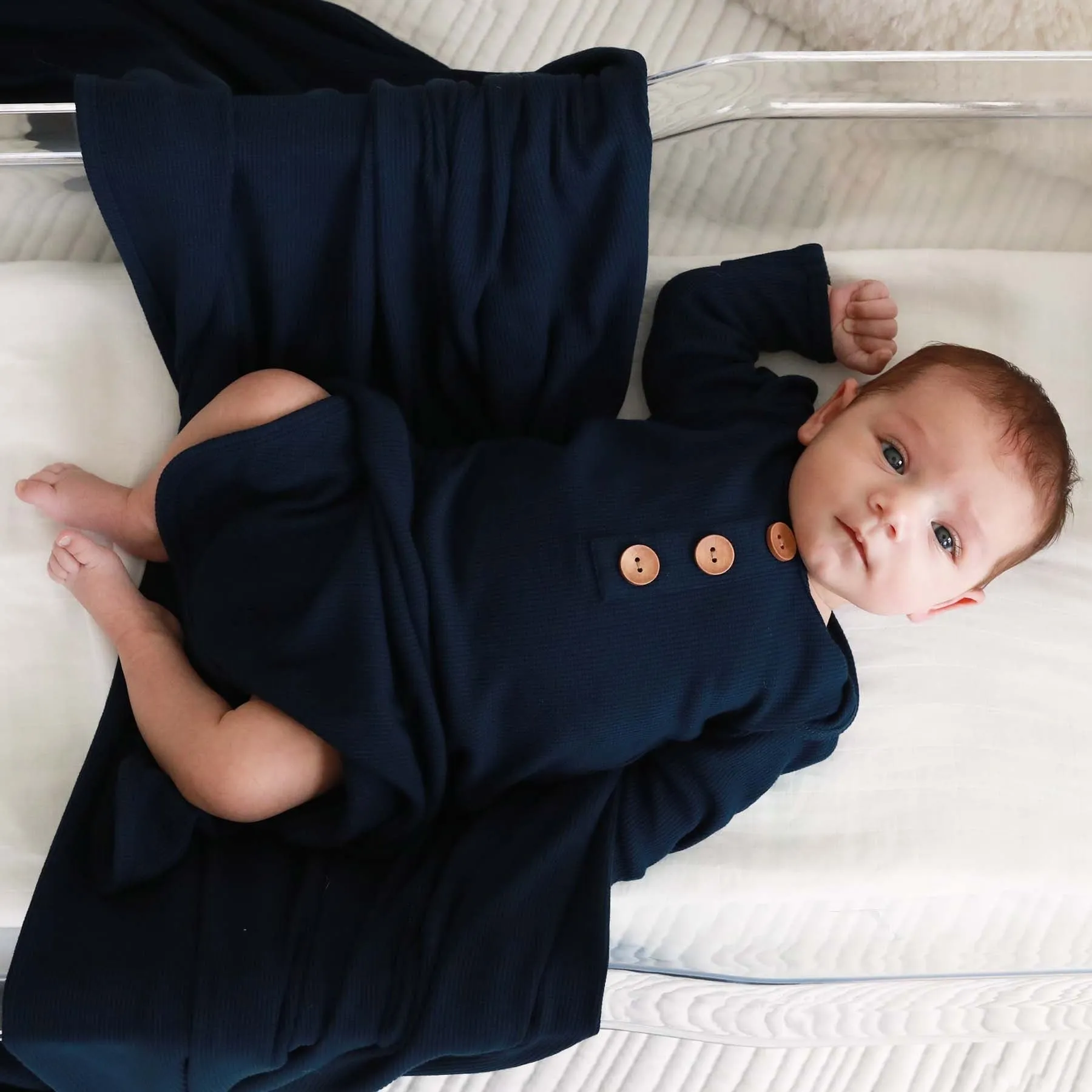 Dark Navy Waffle Bamboo Oversized Swaddle Blanket