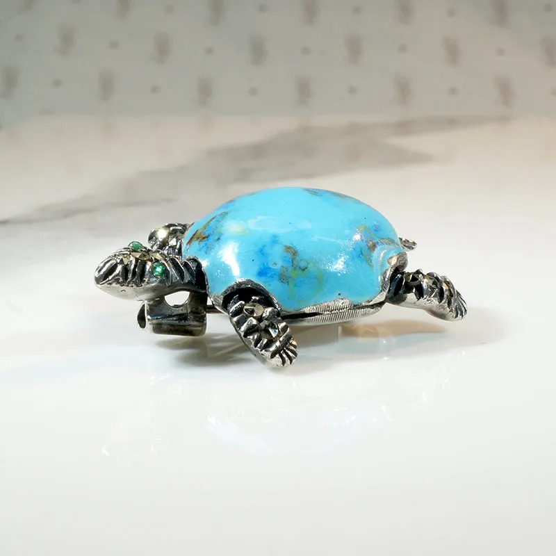 Deco Era Sterling & Enamel Turtle Figural Brooch