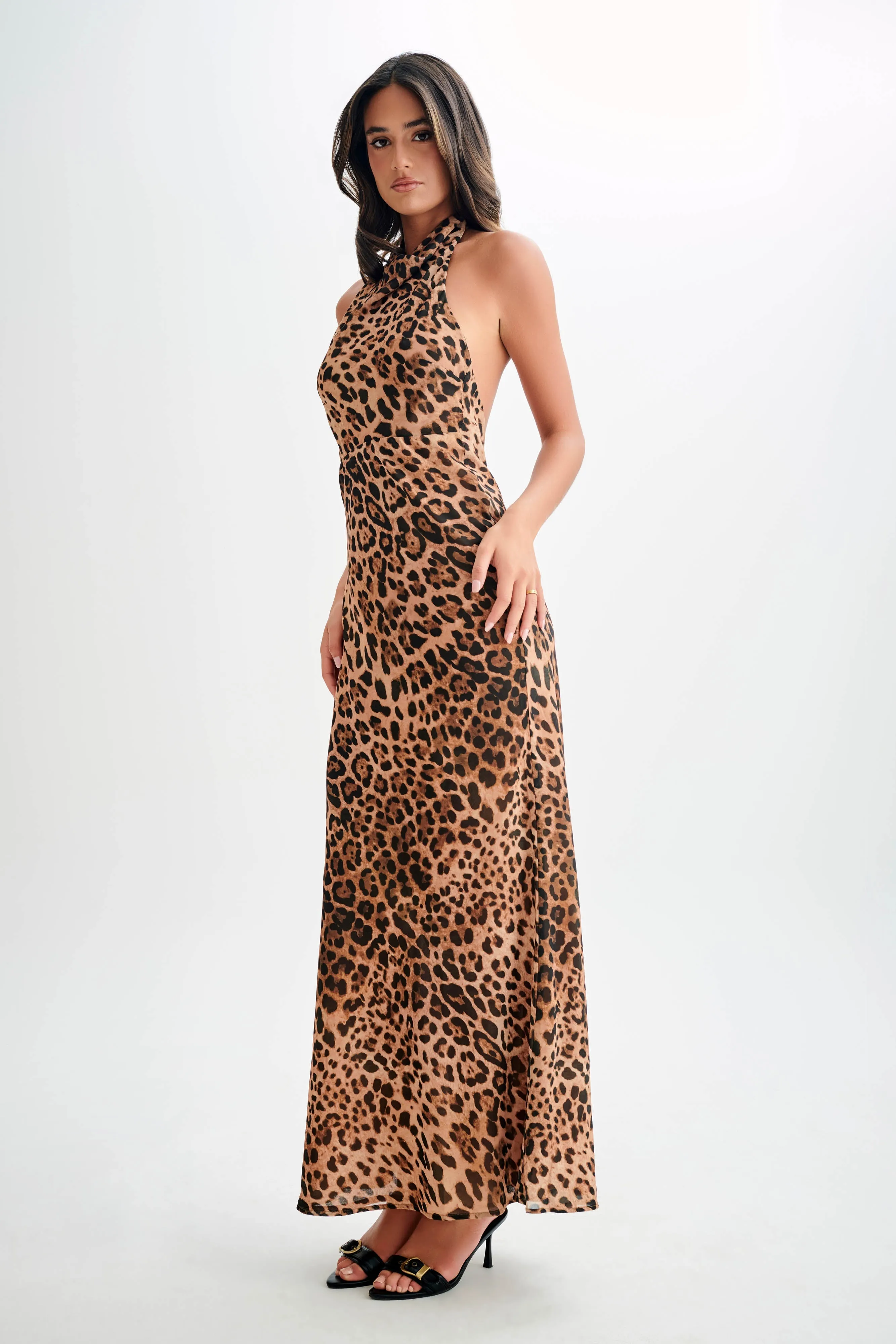 Estella Chiffon Cowl Maxi Dress - Leopard Print