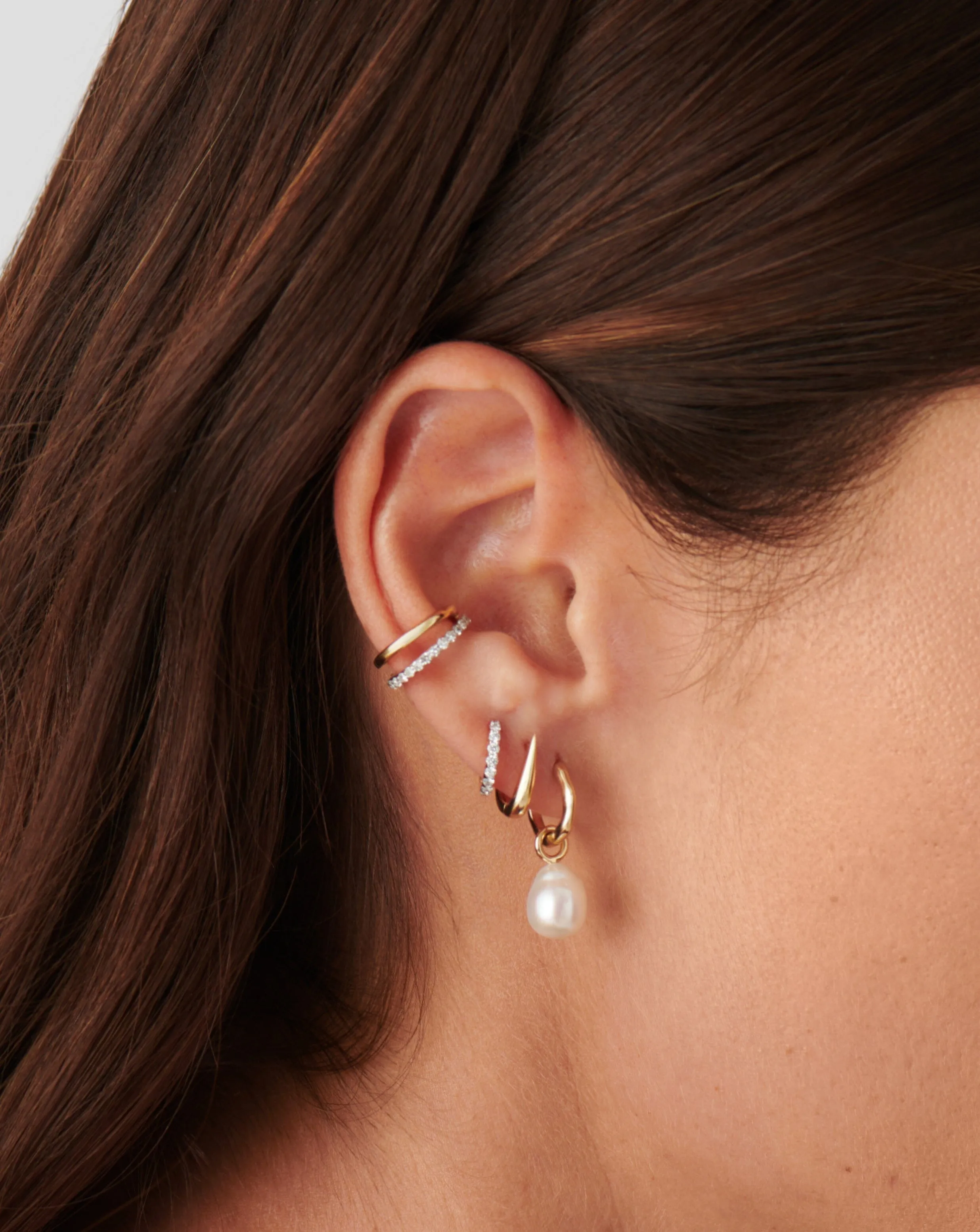 Fine Pearl Drop Mini Hoop Earrings