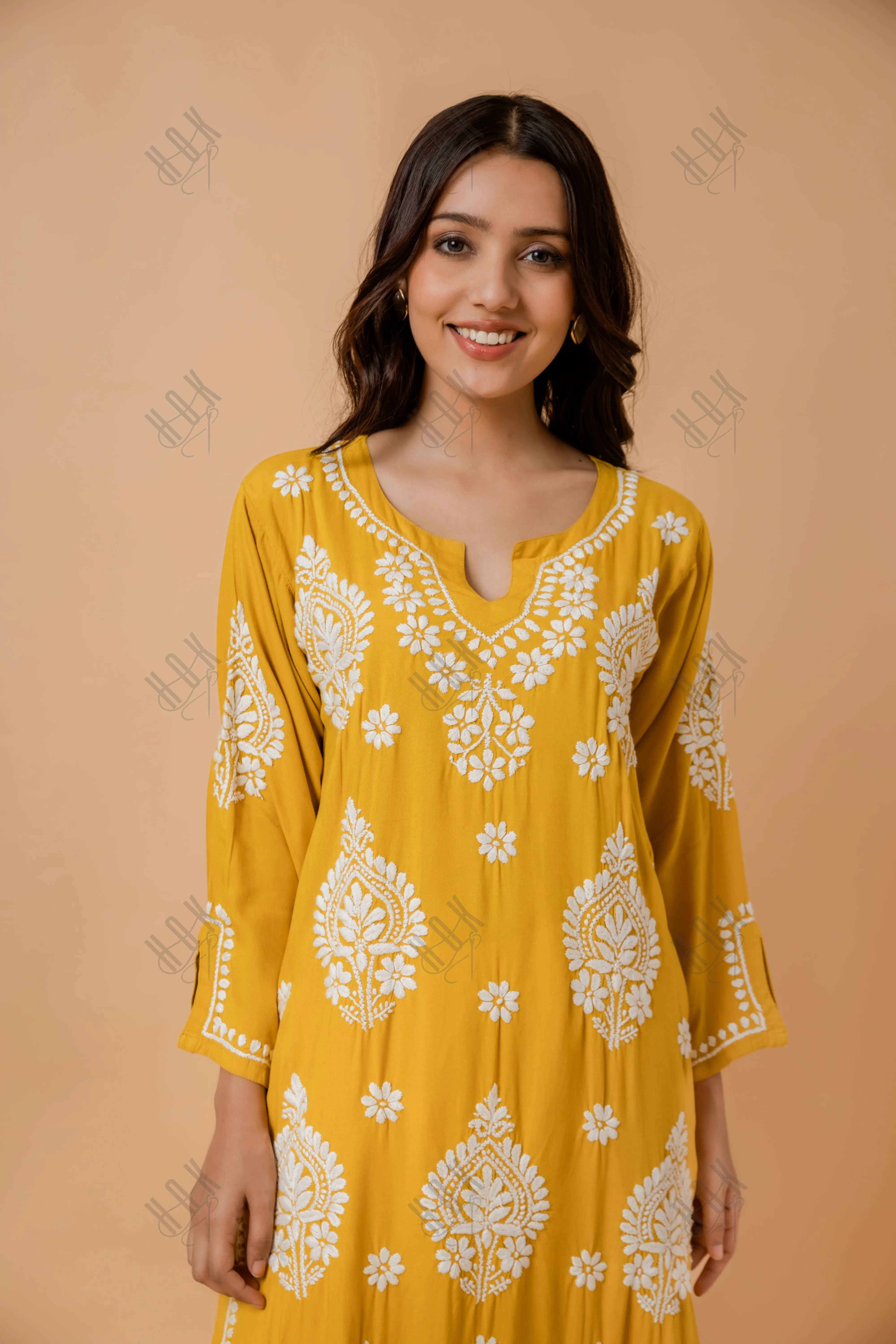 Fizaa Rayon Cotton Chikankari Kurta - Mustard