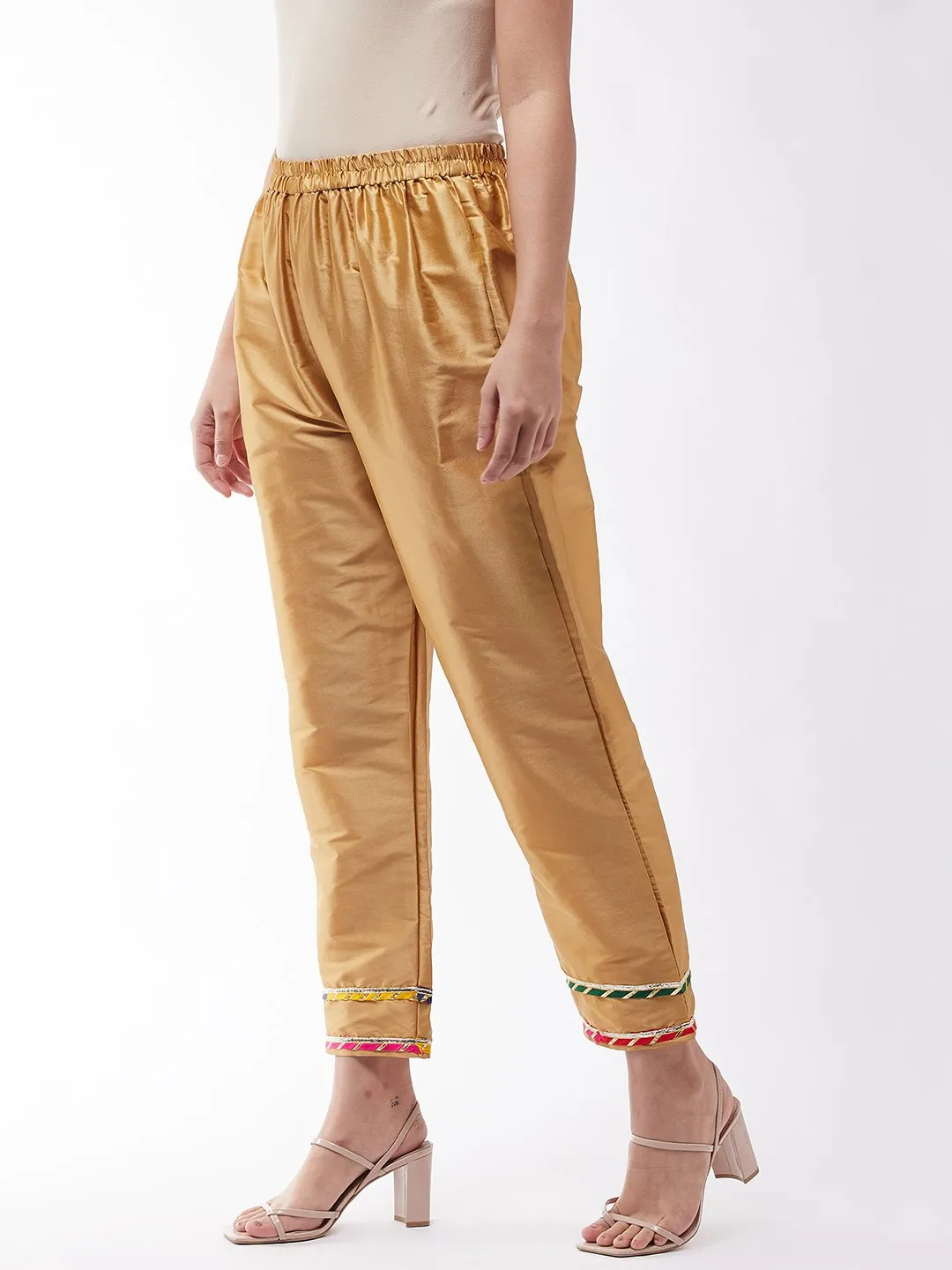 Golden Silk Pant With Gota Work