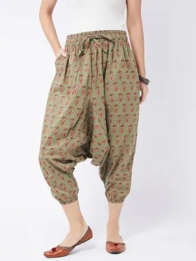 Green Ethnic Motif Harem Pant