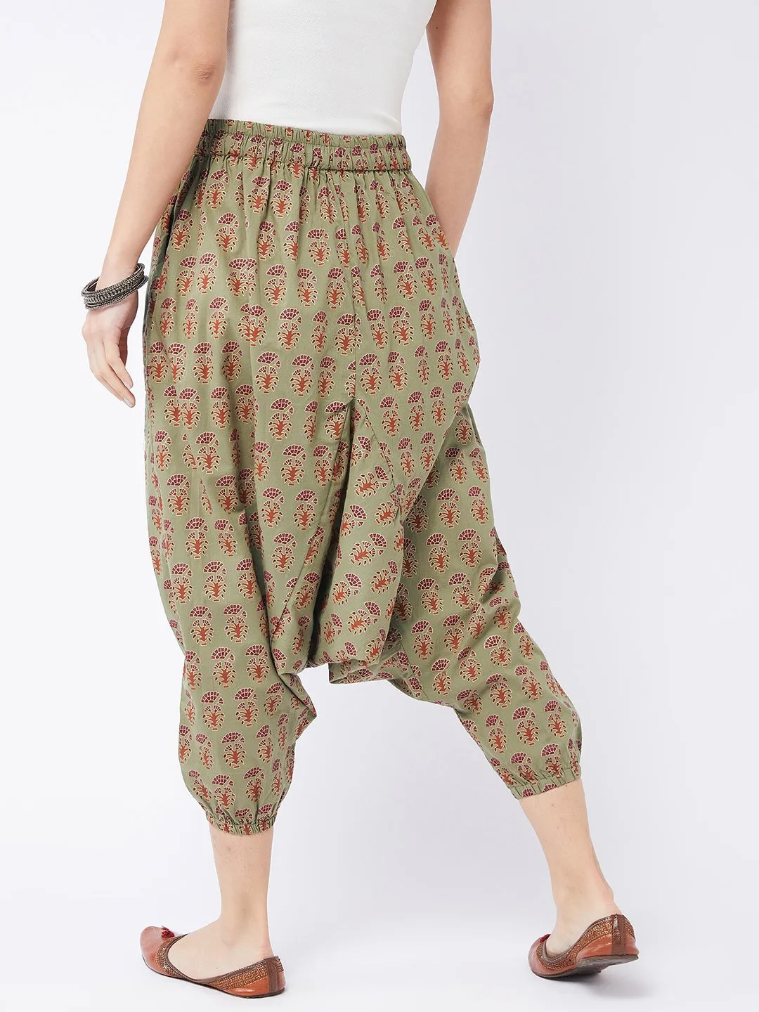 Green Ethnic Motif Harem Pant