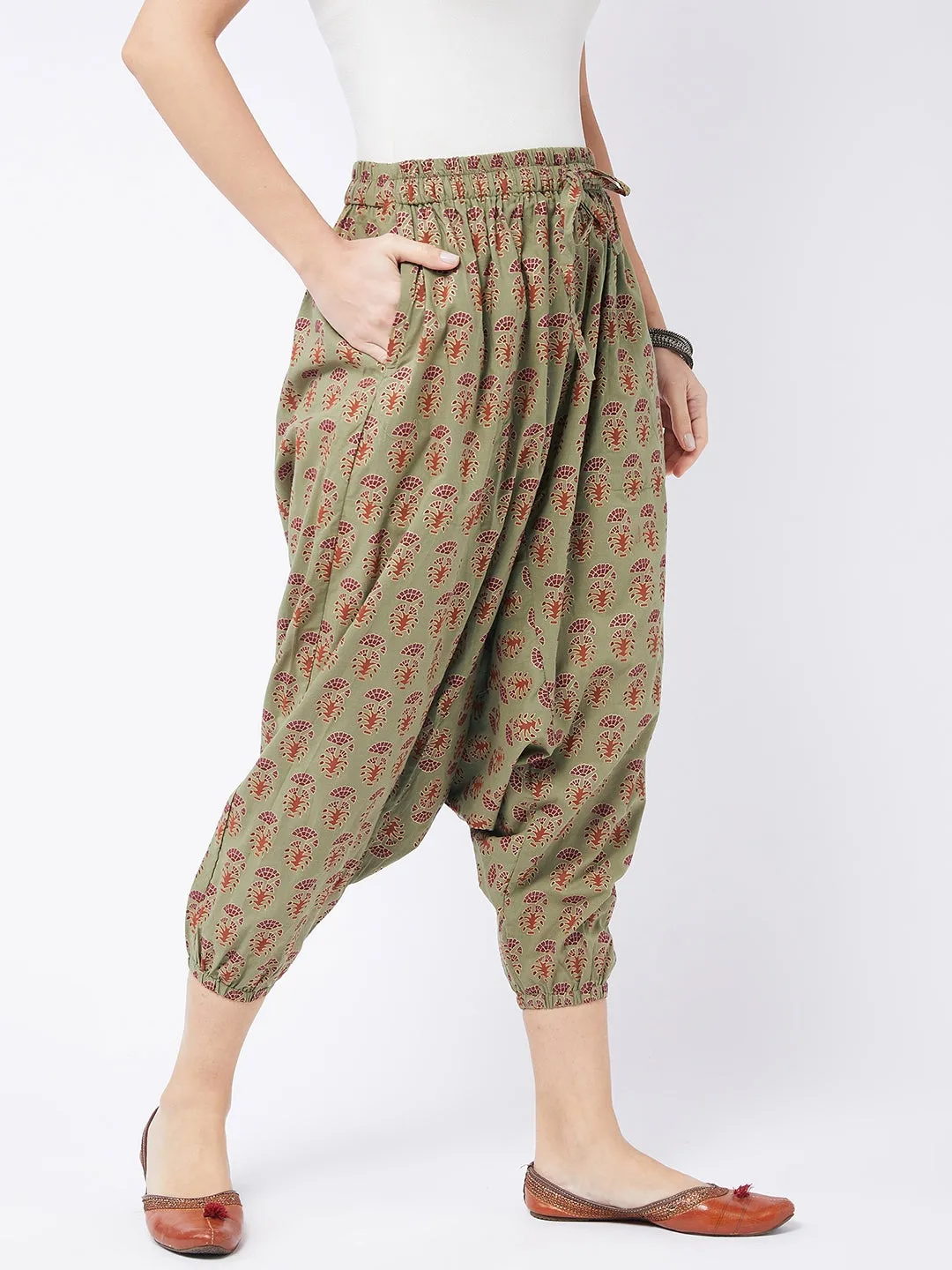 Green Ethnic Motif Harem Pant