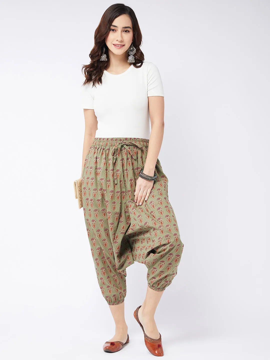 Green Ethnic Motif Harem Pant