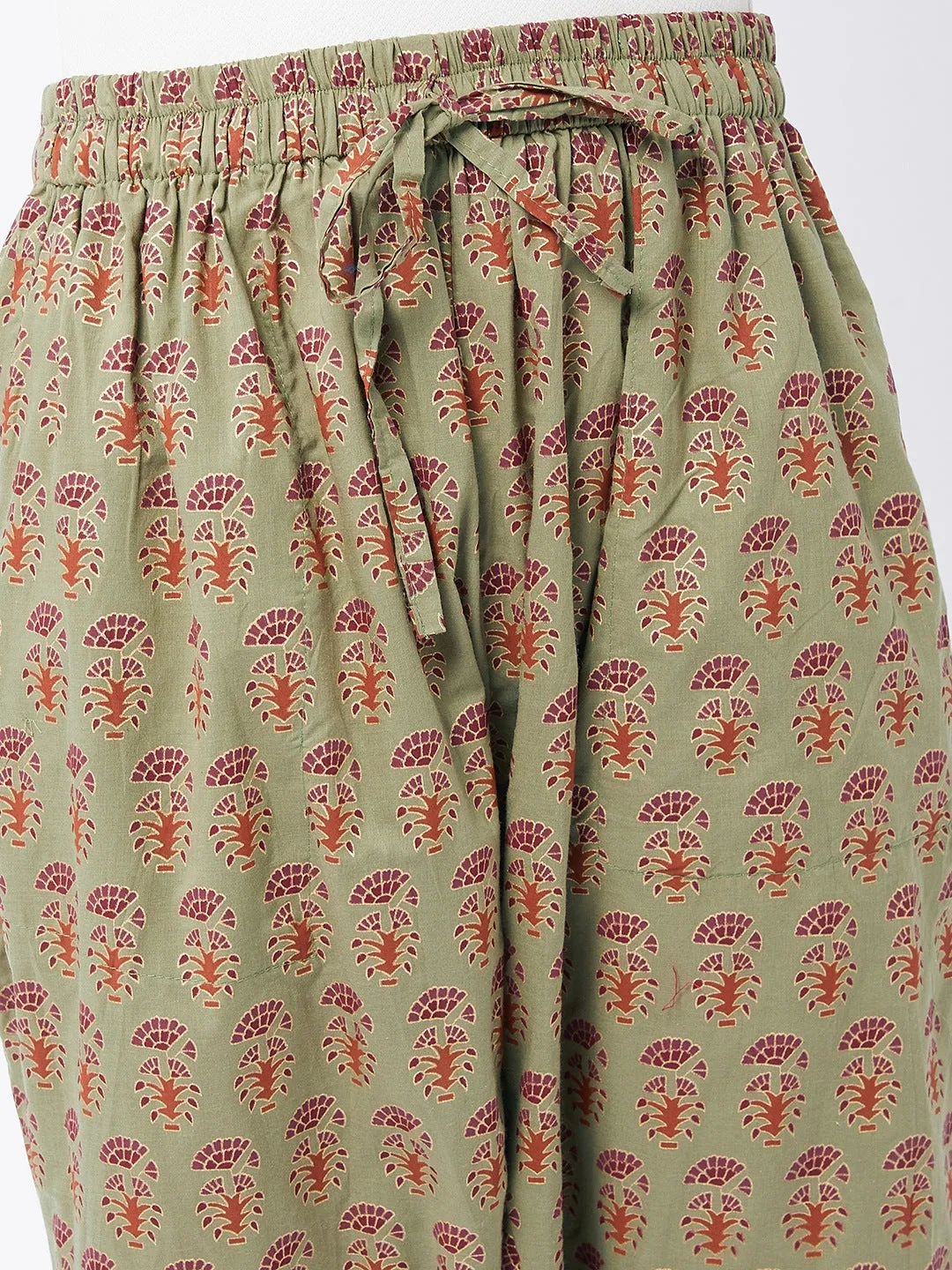 Green Ethnic Motif Harem Pant