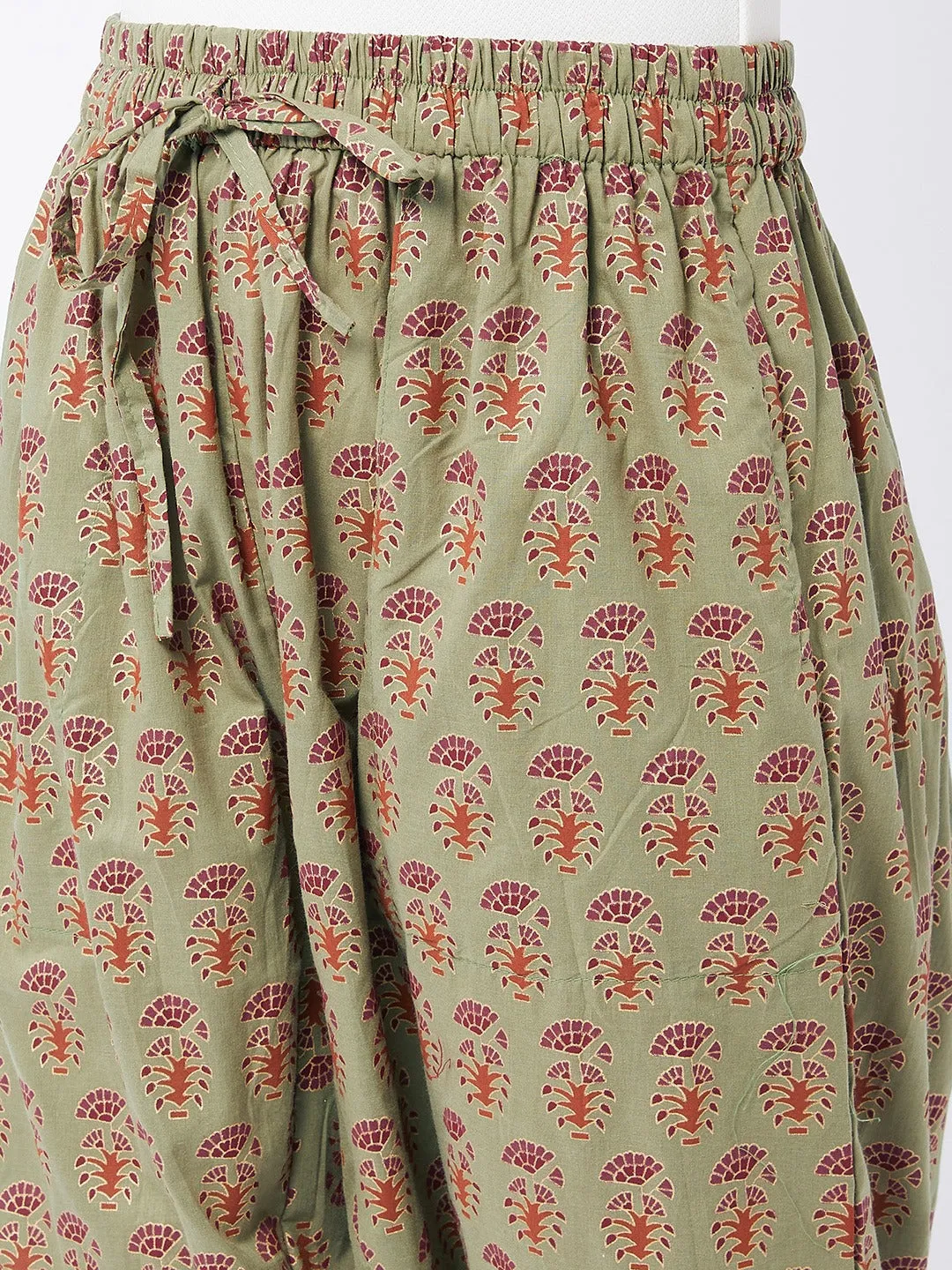 Green Ethnic Motif Harem Pant