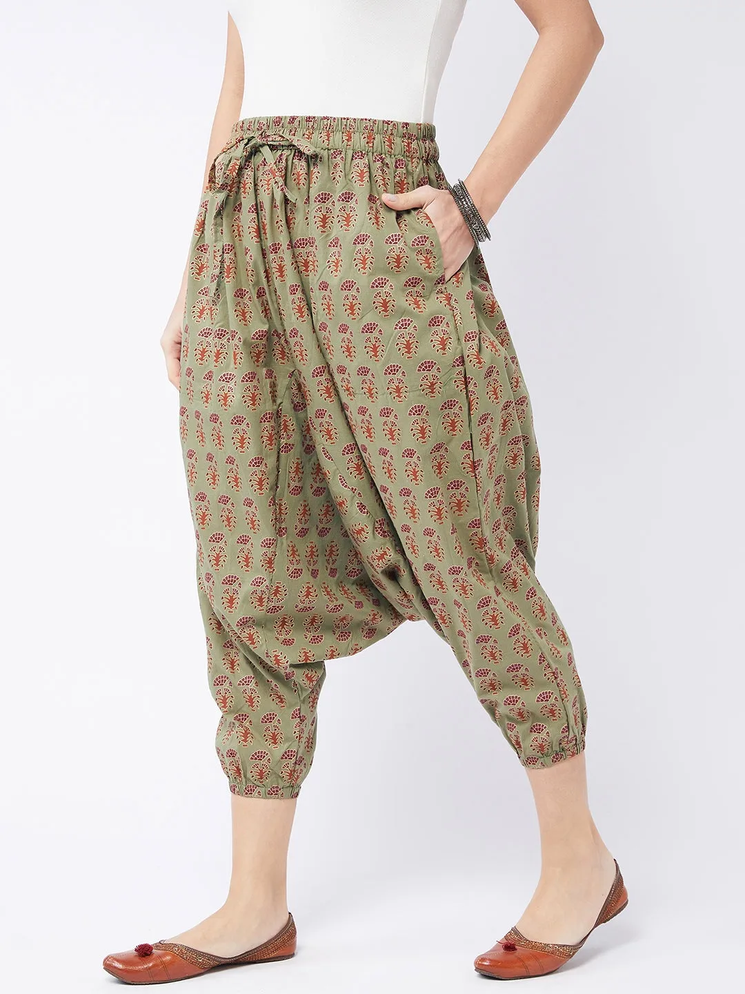 Green Ethnic Motif Harem Pant