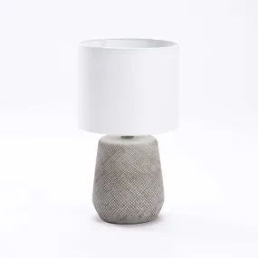 LAMP TABLE-CROSSED CERAMIC BASE-CREAM FABRIC SHADE