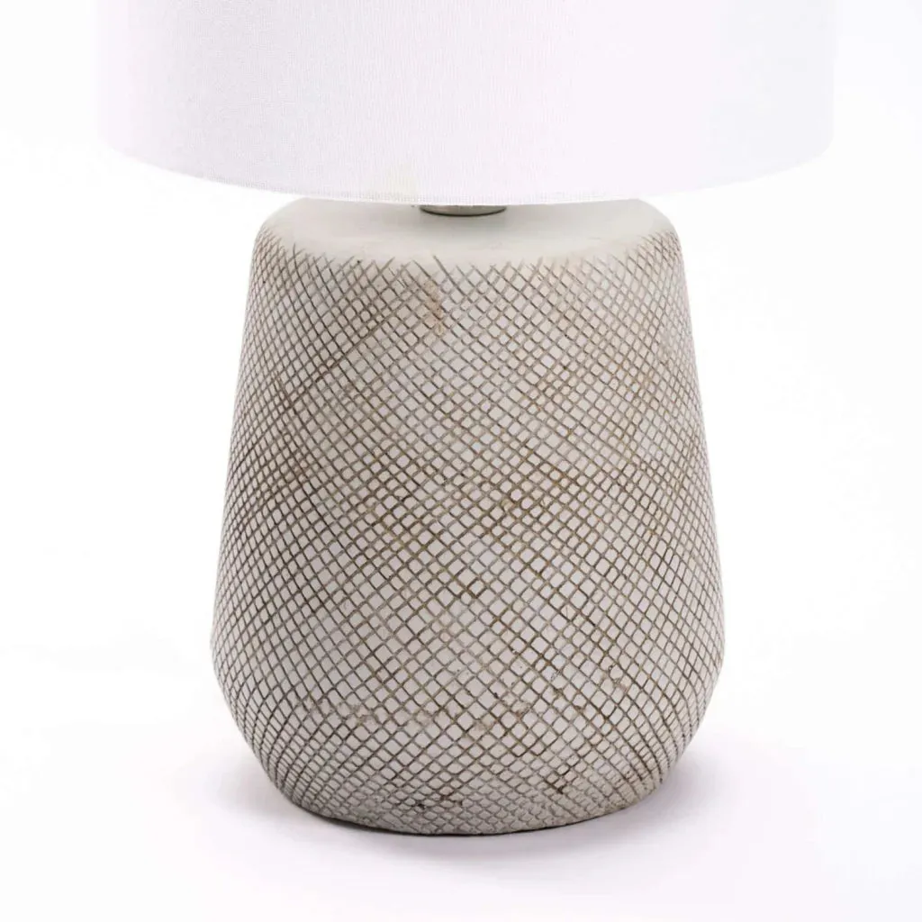 LAMP TABLE-CROSSED CERAMIC BASE-CREAM FABRIC SHADE