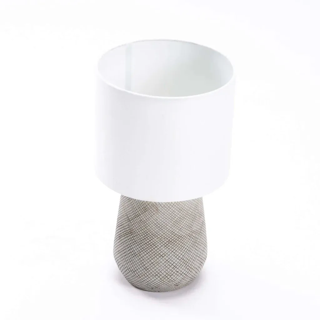 LAMP TABLE-CROSSED CERAMIC BASE-CREAM FABRIC SHADE