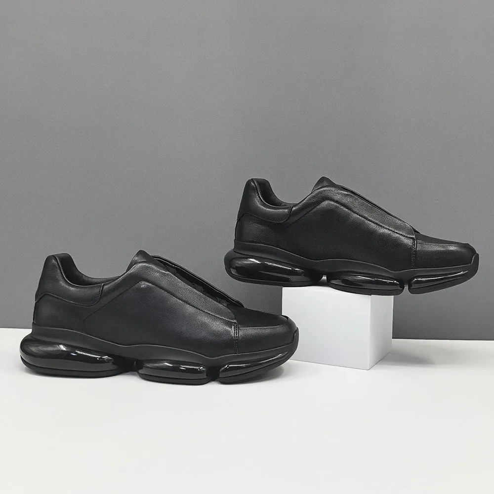 Men Minimalism Solid Black Leather Casual Shoes