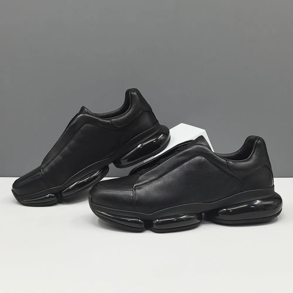 Men Minimalism Solid Black Leather Casual Shoes