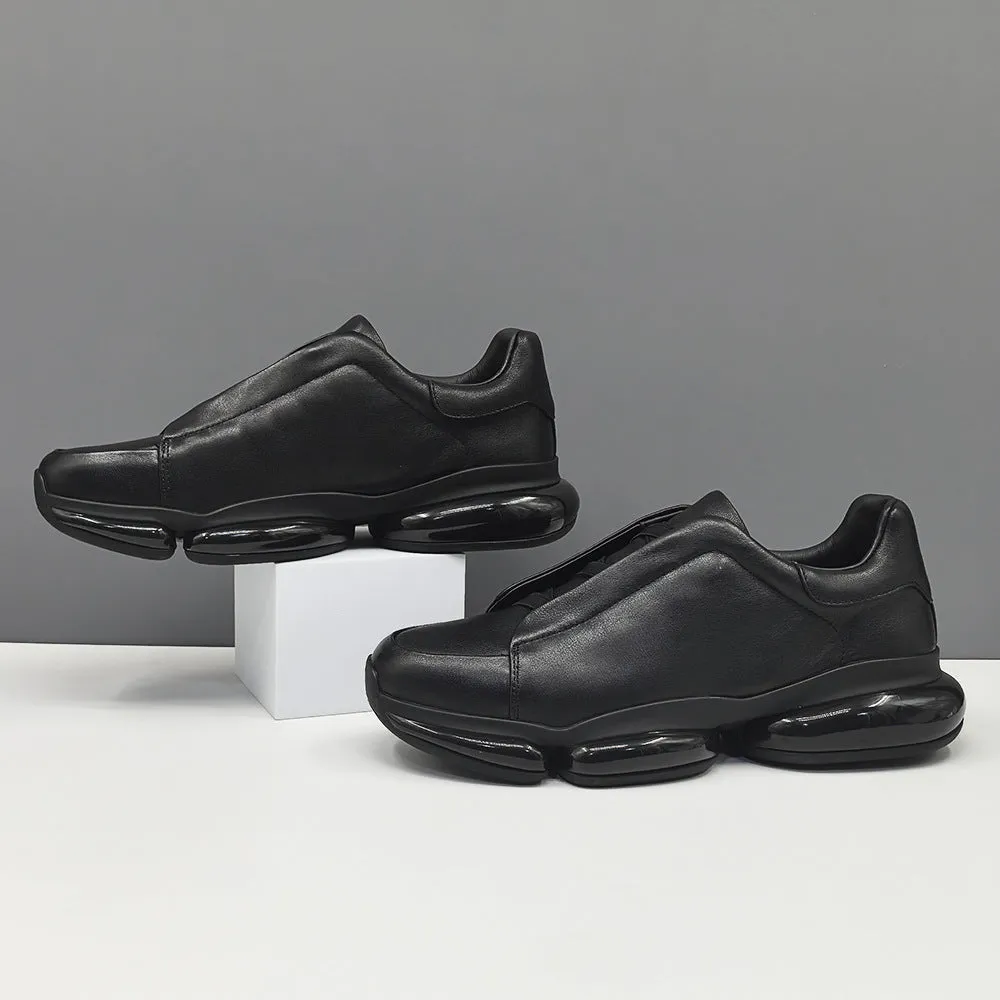 Men Minimalism Solid Black Leather Casual Shoes