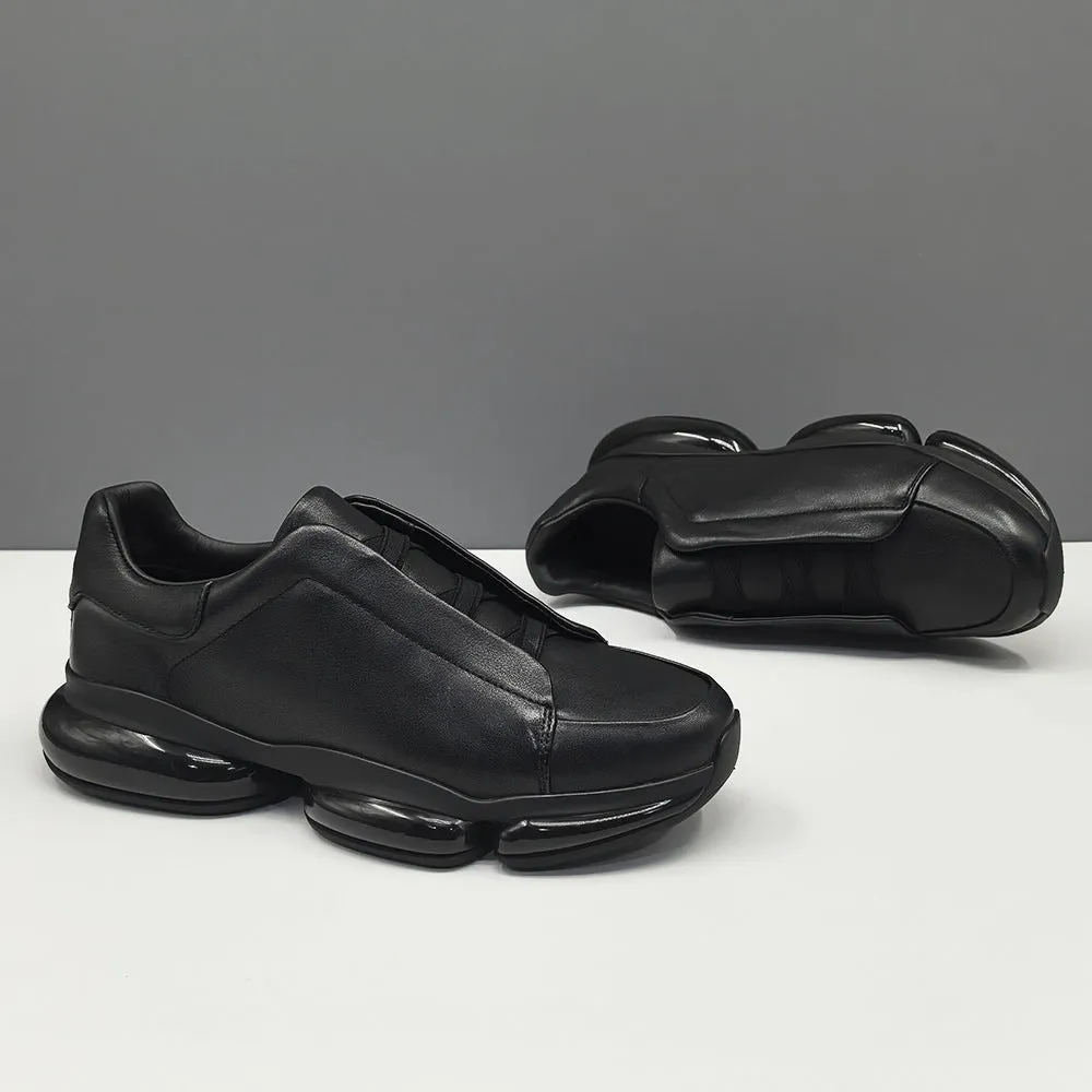 Men Minimalism Solid Black Leather Casual Shoes