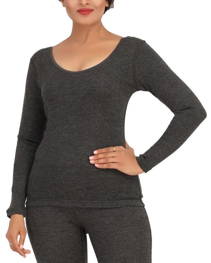 Monte Carlo Pure New Merino Wool Machine Washable 3/4 Sleeves Round Neck Thermal for Women Black Color