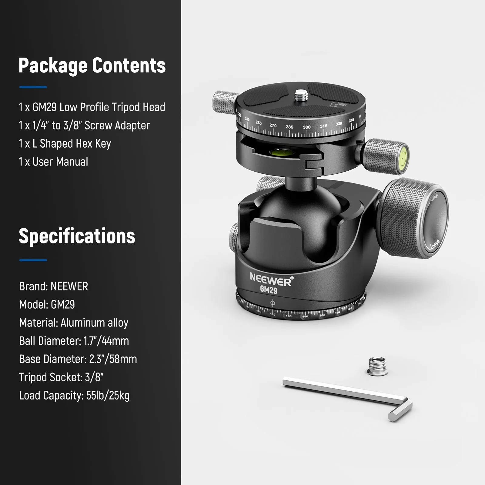 NEEWER GM29 Low Profile Tripod Head