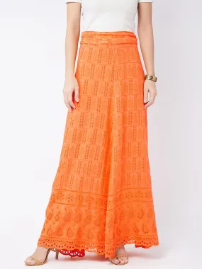 Peach Orange Chikankari Skirt