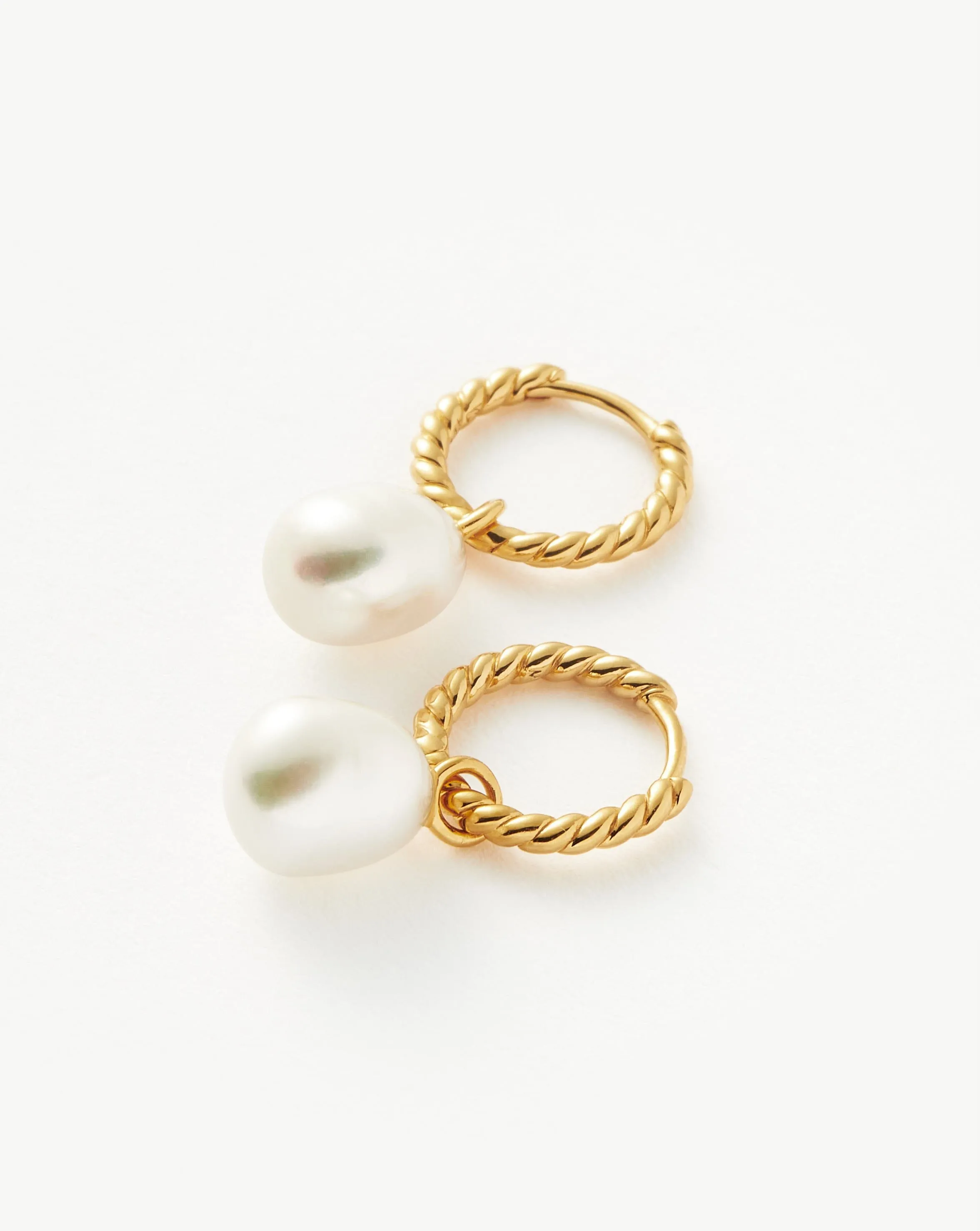 Pearl Twisted Small Drop Hoop Earrings | Gold Plated Vermeil/Pearl