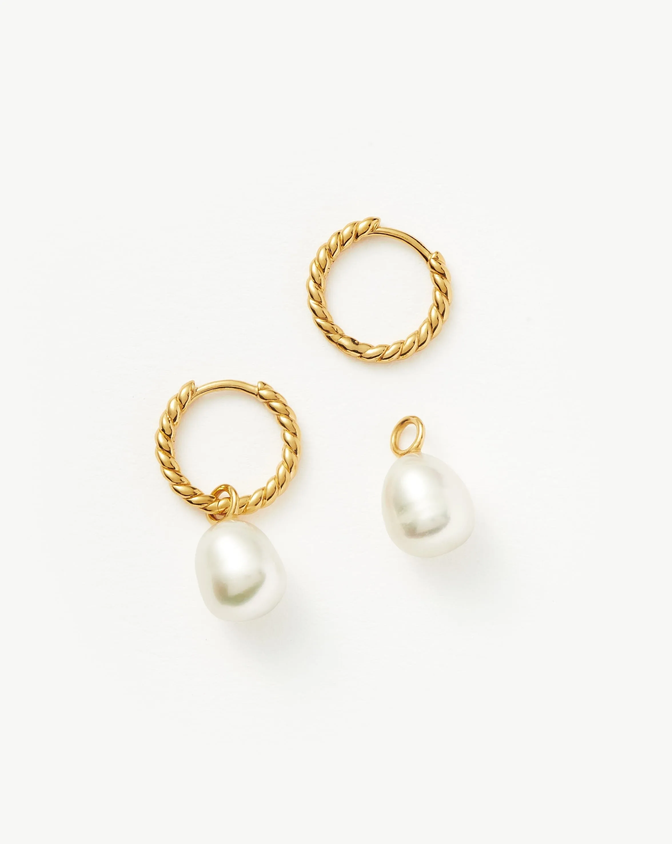 Pearl Twisted Small Drop Hoop Earrings | Gold Plated Vermeil/Pearl