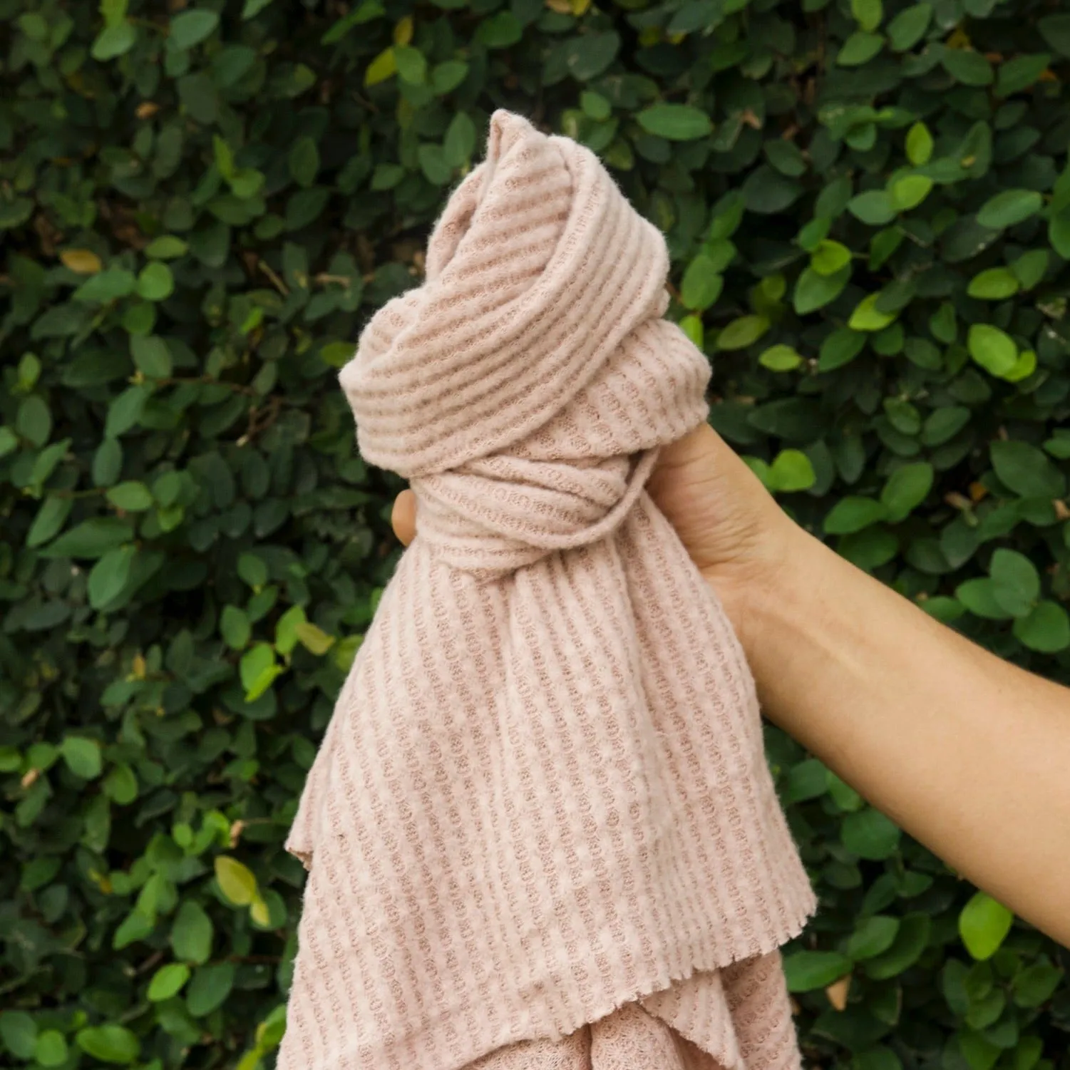 Pouf - Brushed Wintery Waffle Knit - Rose -Remnant