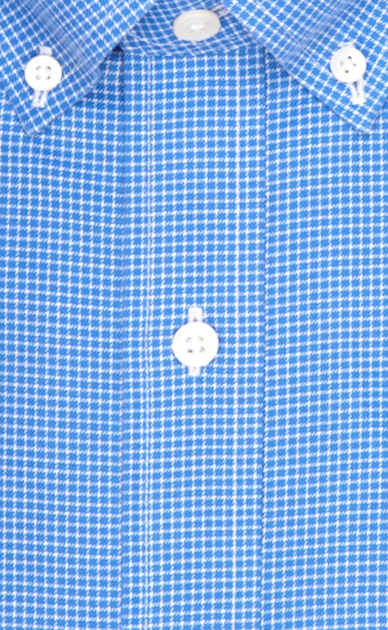 Tailored Fit Blue Mini Check Twill Button-Down Collar Supima® Cotton Non-Iron Sport Shirt