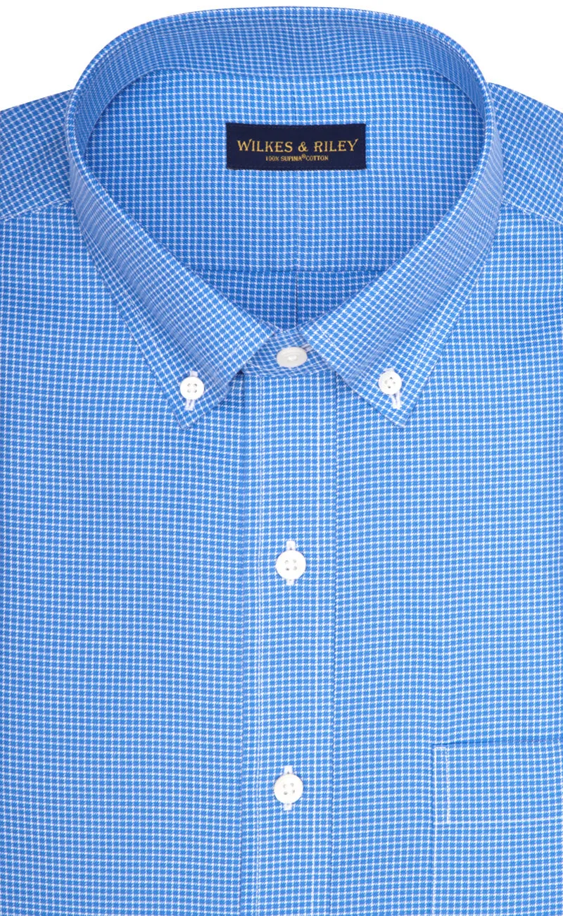 Tailored Fit Blue Mini Check Twill Button-Down Collar Supima® Cotton Non-Iron Sport Shirt