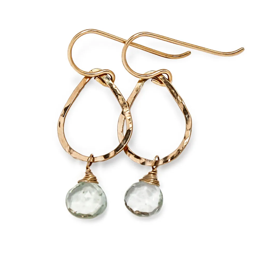 Teardrop Gemstone Earrings - Green Amethyst