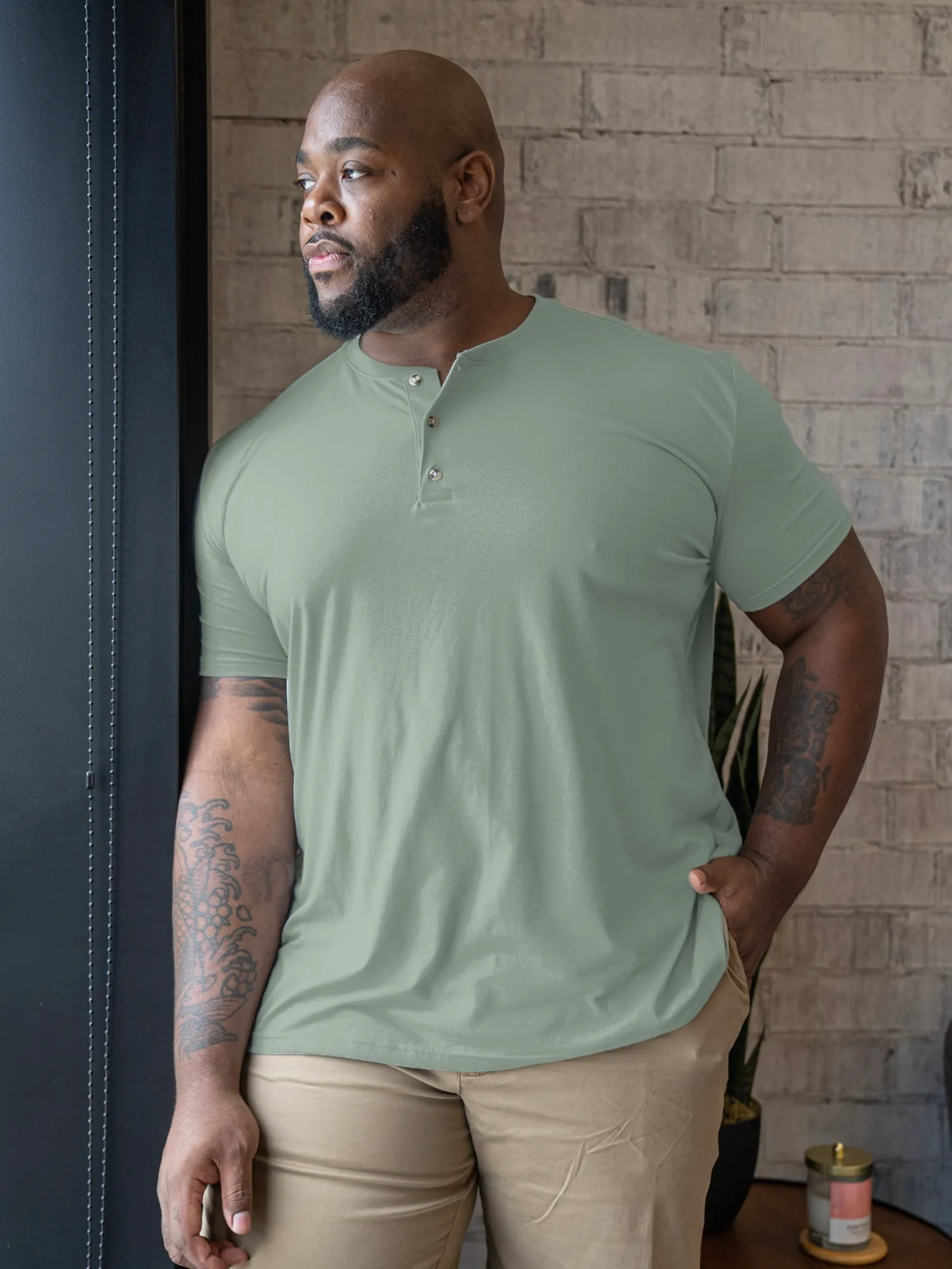 Vintage Green Short Sleeve Henley