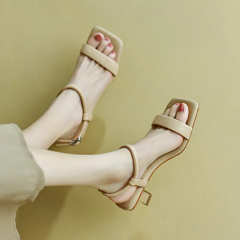 Women Leather Stylish Casual Heel Sandals